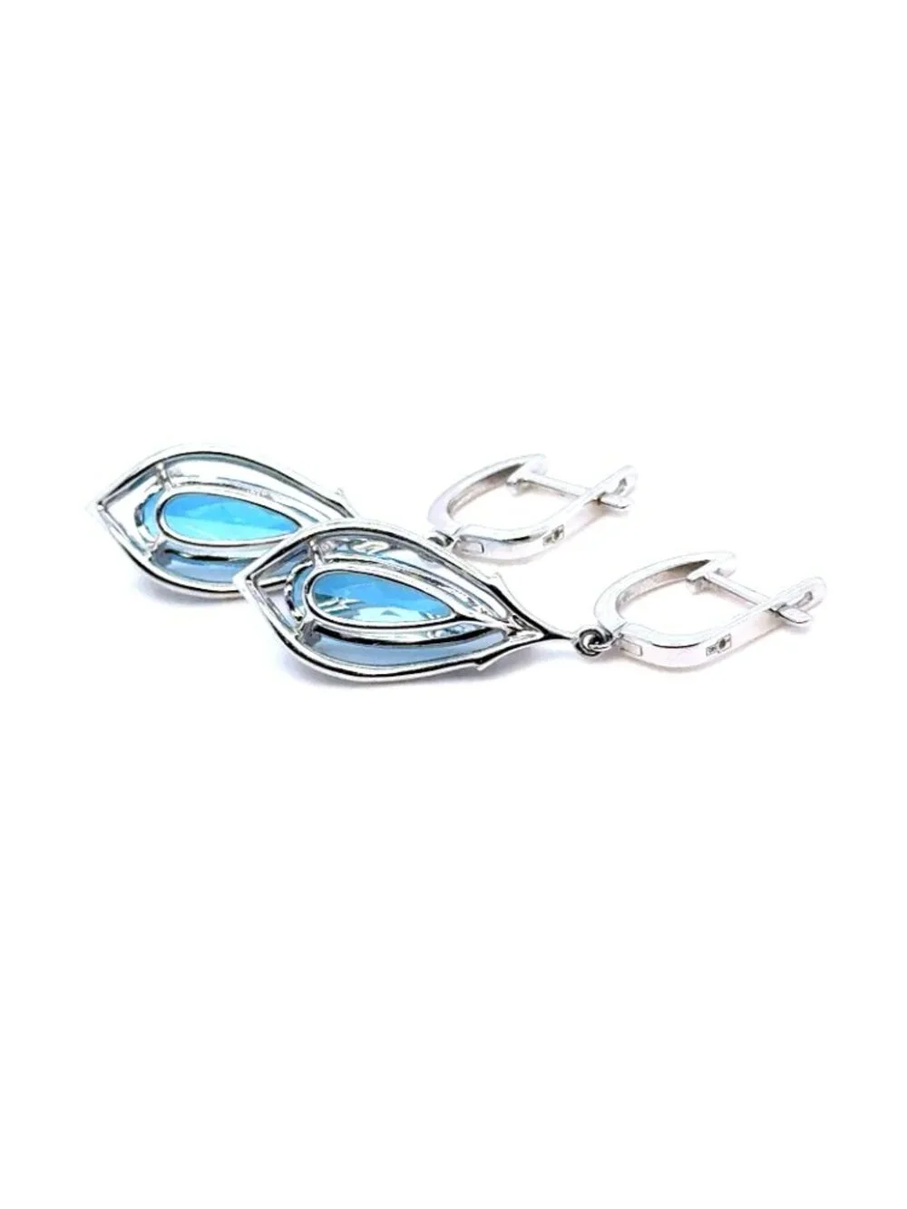 Stunning 14K Gold Blue Topaz/Diamonds Dangle‎ Earrings